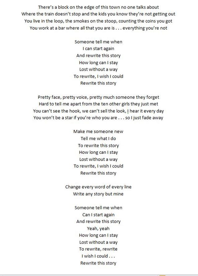 Lyrics - Rewrite This Story - 640 x 890